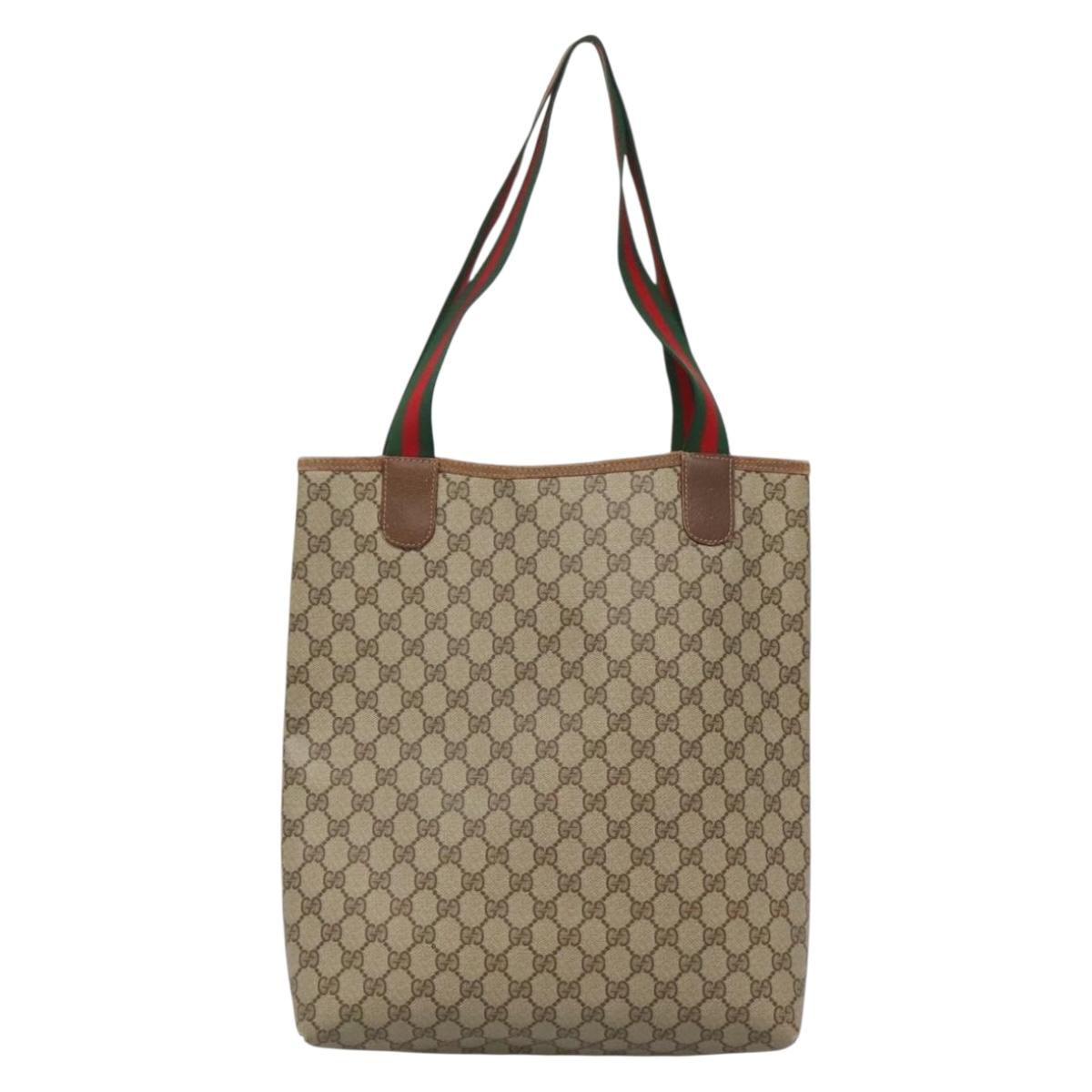 GUCCI GG Supreme Web Sherry Line Tote Bag PVC Beige Gold 39 02 003 Auth 134157