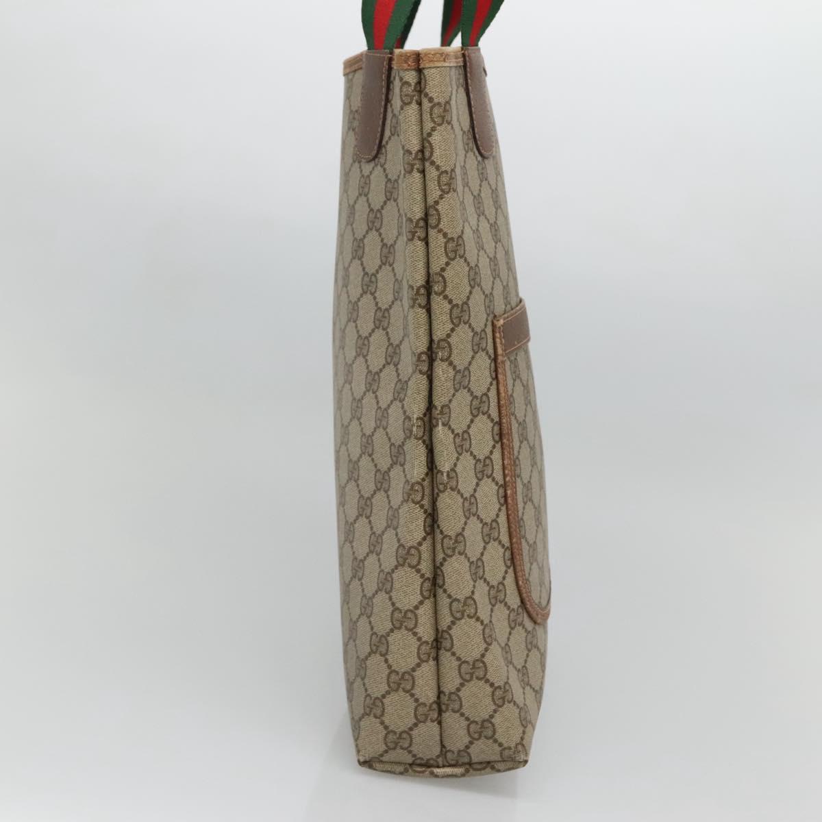 GUCCI GG Supreme Web Sherry Line Tote Bag PVC Beige Gold 39 02 003 Auth 134157