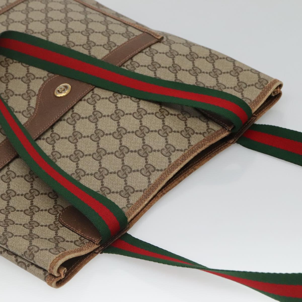 GUCCI GG Supreme Web Sherry Line Tote Bag PVC Beige Gold 39 02 003 Auth 134157