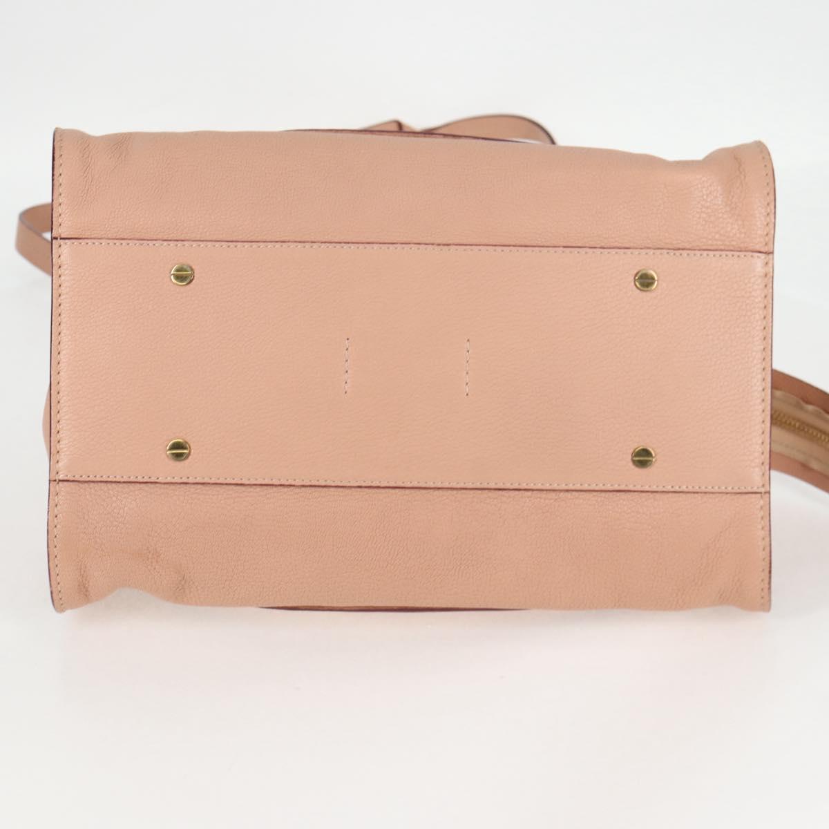 Chloe Everston Hand Bag Leather 2way Beige Gold Auth 134169V