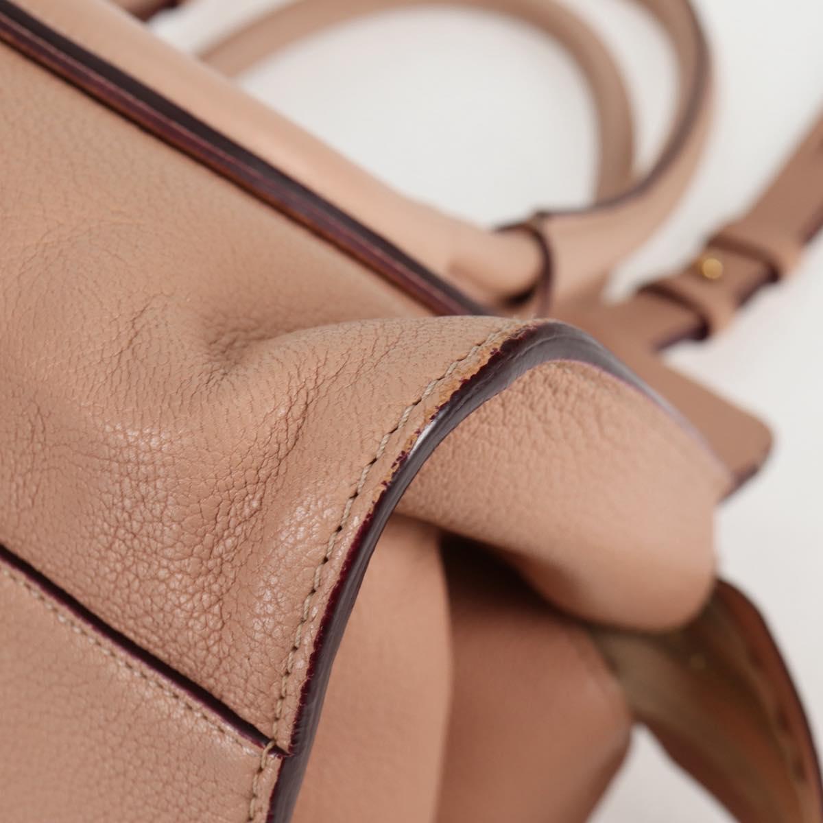 Chloe Everston Hand Bag Leather 2way Beige Gold Auth 134169V