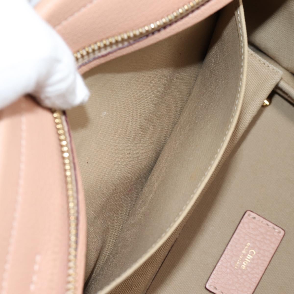 Chloe Everston Hand Bag Leather 2way Beige Gold Auth 134169V