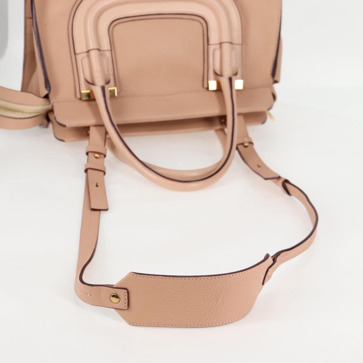 Chloe Everston Hand Bag Leather 2way Beige Gold Auth 134169V