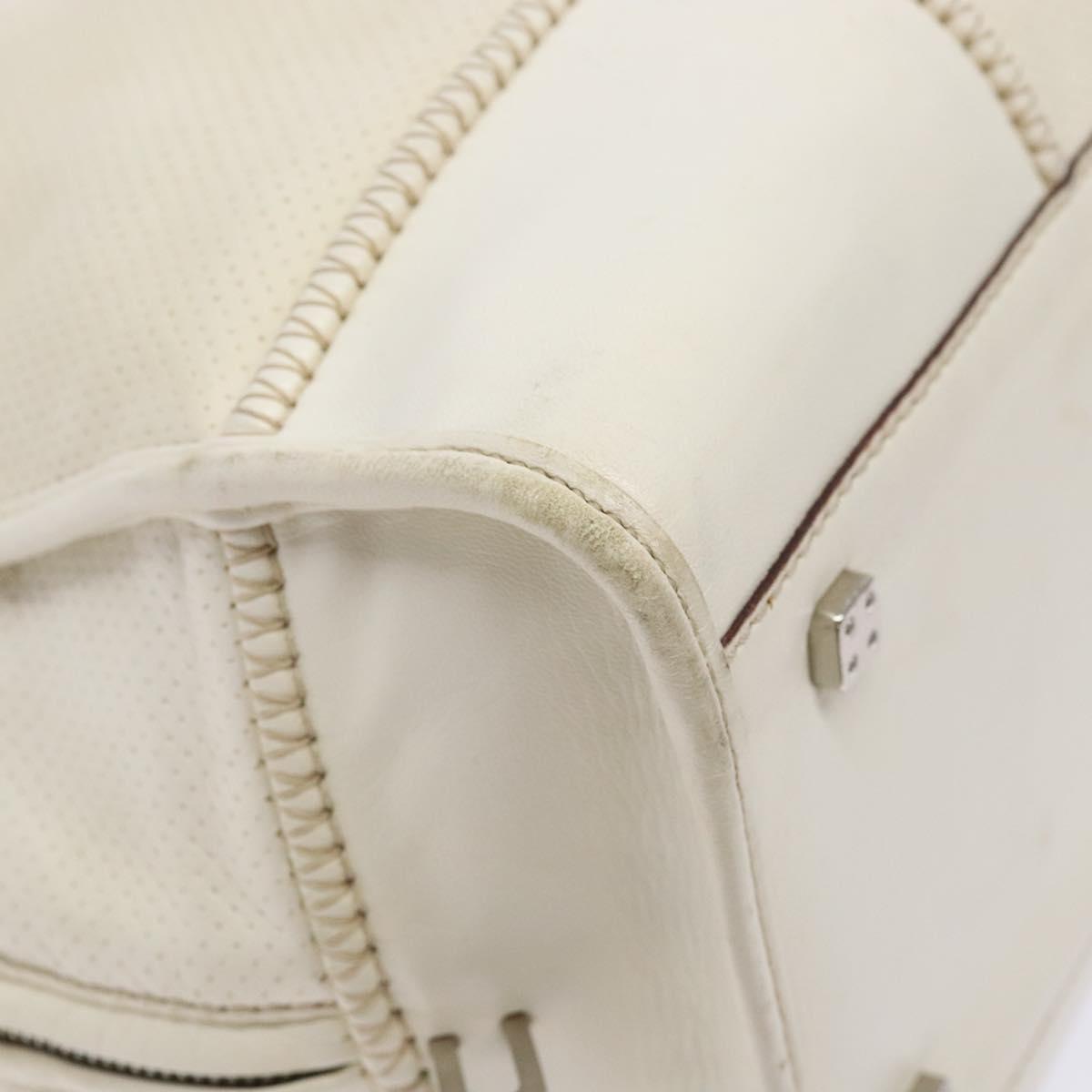 LOEWE Anagram Amazona 36 Hand Bag Leather White Silver Auth 134180