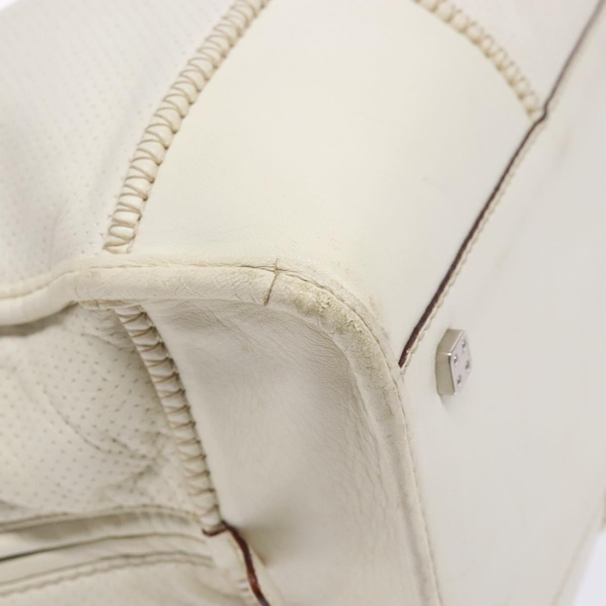 LOEWE Anagram Amazona 36 Hand Bag Leather White Silver Auth 134180