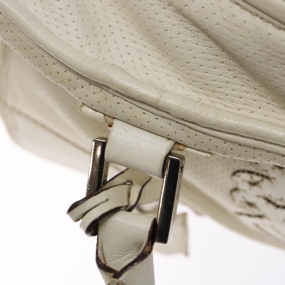 LOEWE Anagram Amazona 36 Hand Bag Leather White Silver Auth 134180