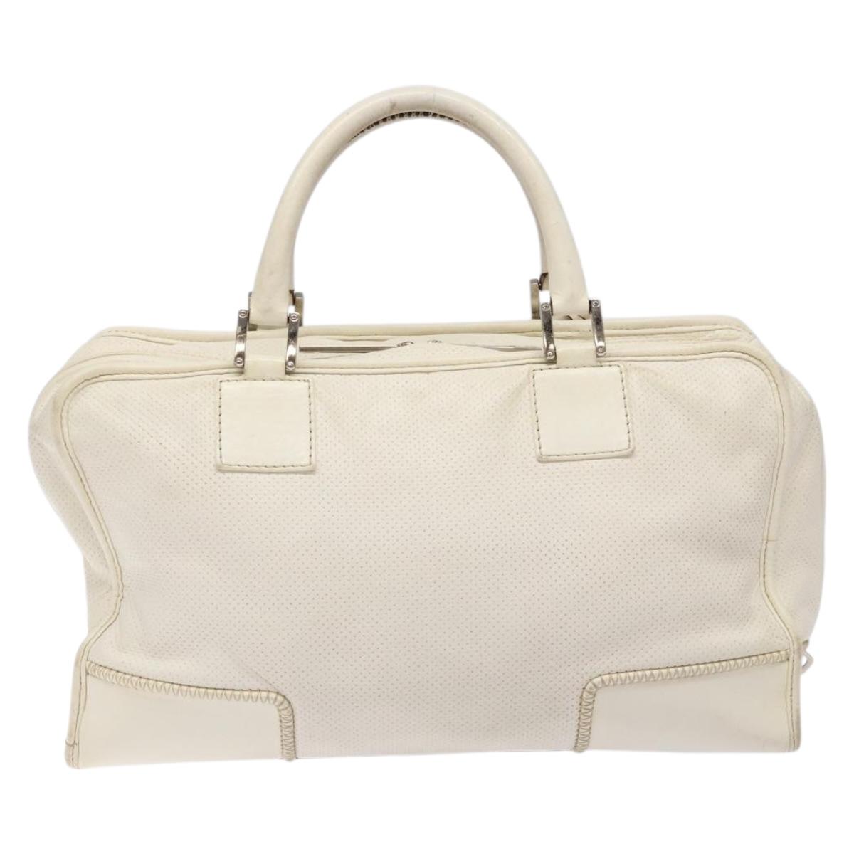 LOEWE Anagram Amazona 36 Hand Bag Leather White Silver Auth 134180