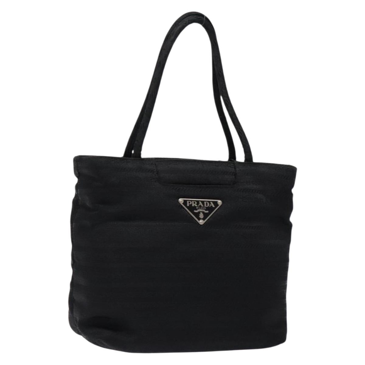PRADA Hand Bag Nylon Black Silver Auth 134200