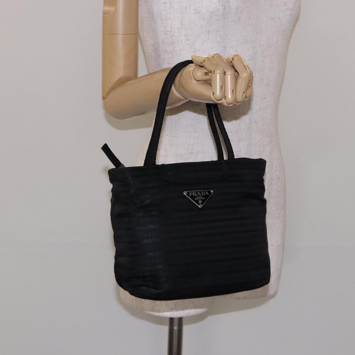 PRADA Hand Bag Nylon Black Silver Auth 134200