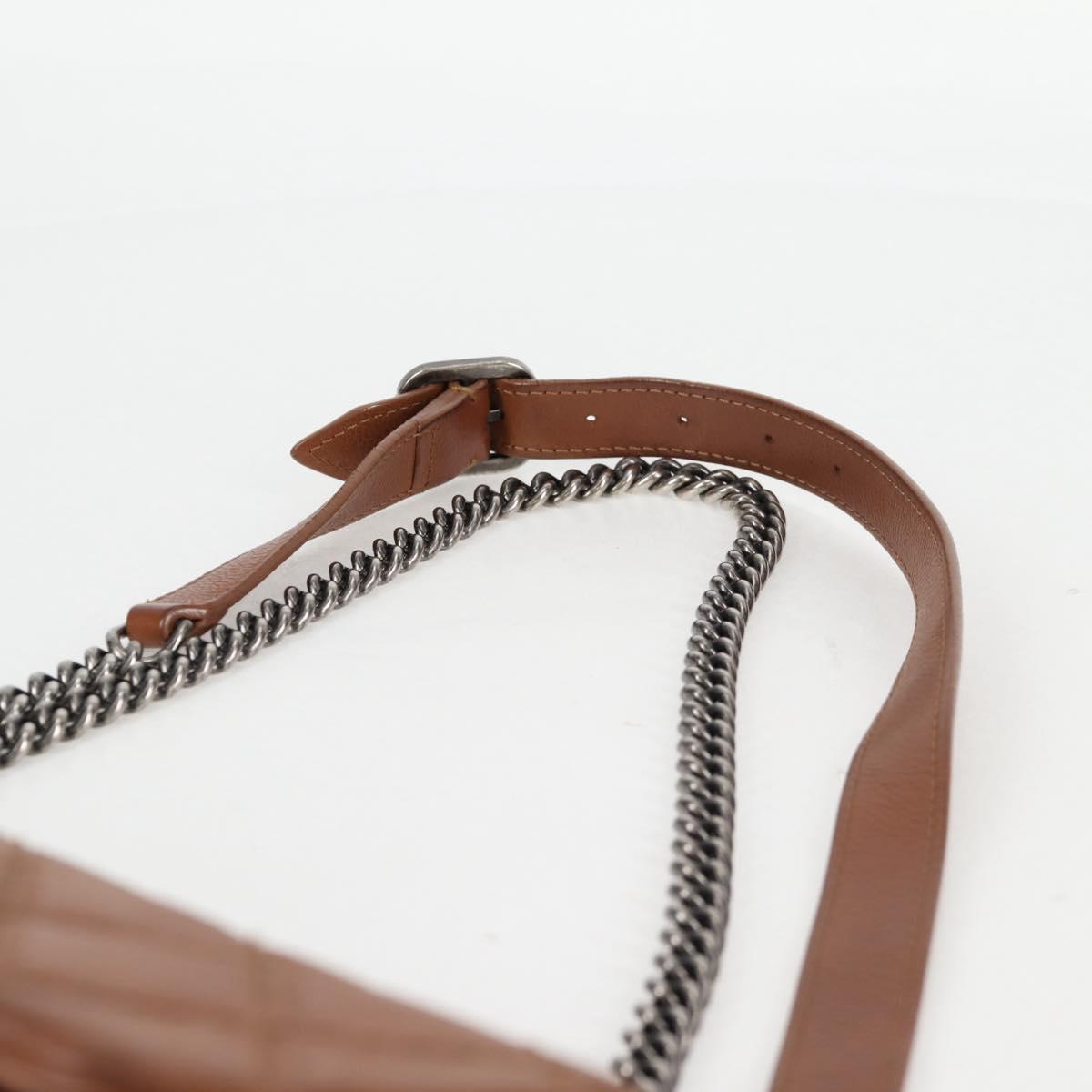 CHANEL Matelasse Chain Shoulder Bag Leather Brown Silver CC Auth 134215