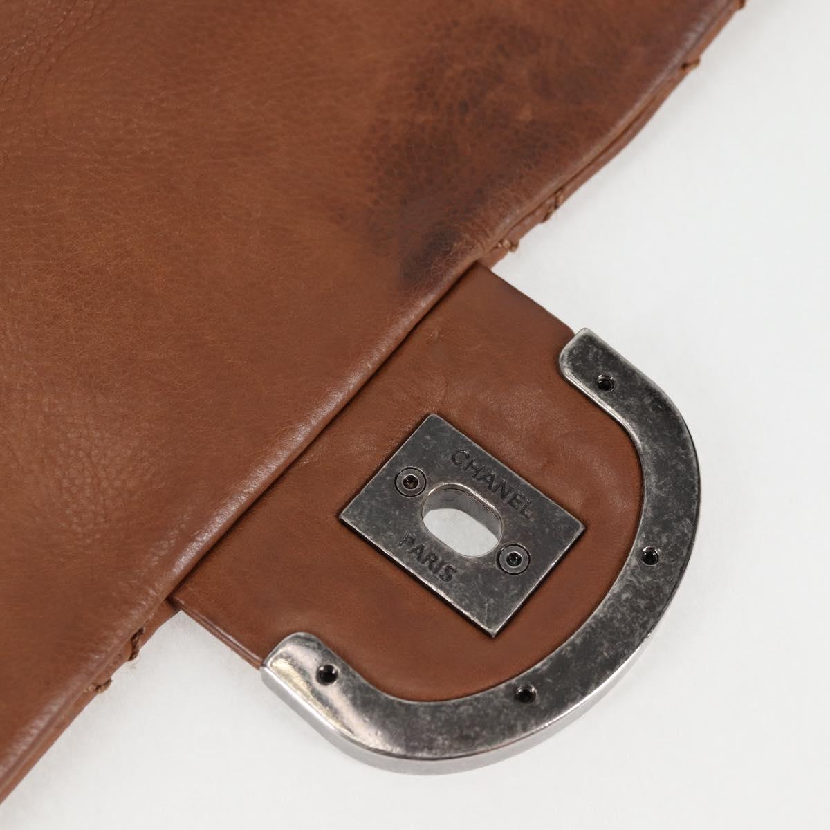 CHANEL Matelasse Chain Shoulder Bag Leather Brown Silver CC Auth 134215