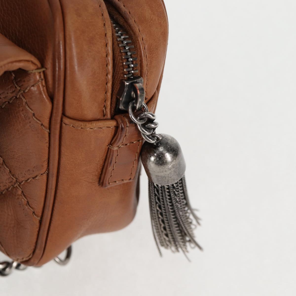 CHANEL Matelasse Chain Shoulder Bag Leather Brown Silver CC Auth 134215