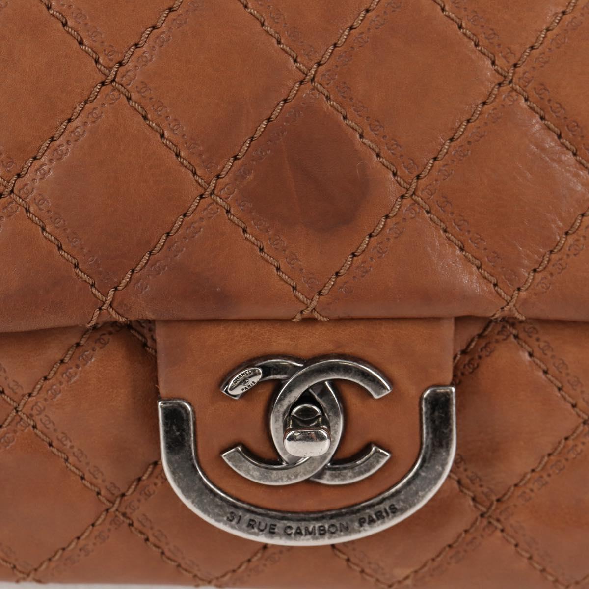 CHANEL Matelasse Chain Shoulder Bag Leather Brown Silver CC Auth 134215