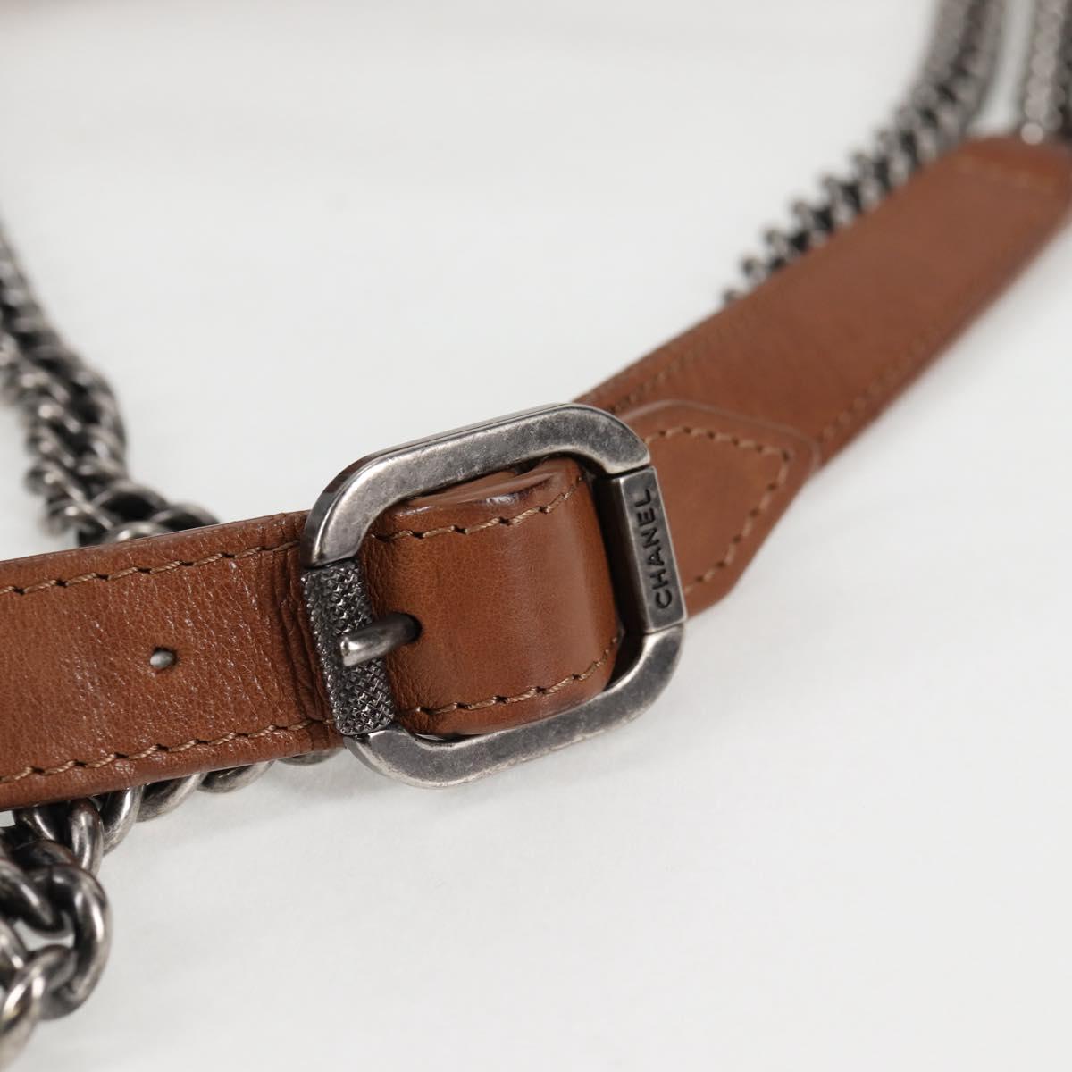 CHANEL Matelasse Chain Shoulder Bag Leather Brown Silver CC Auth 134215