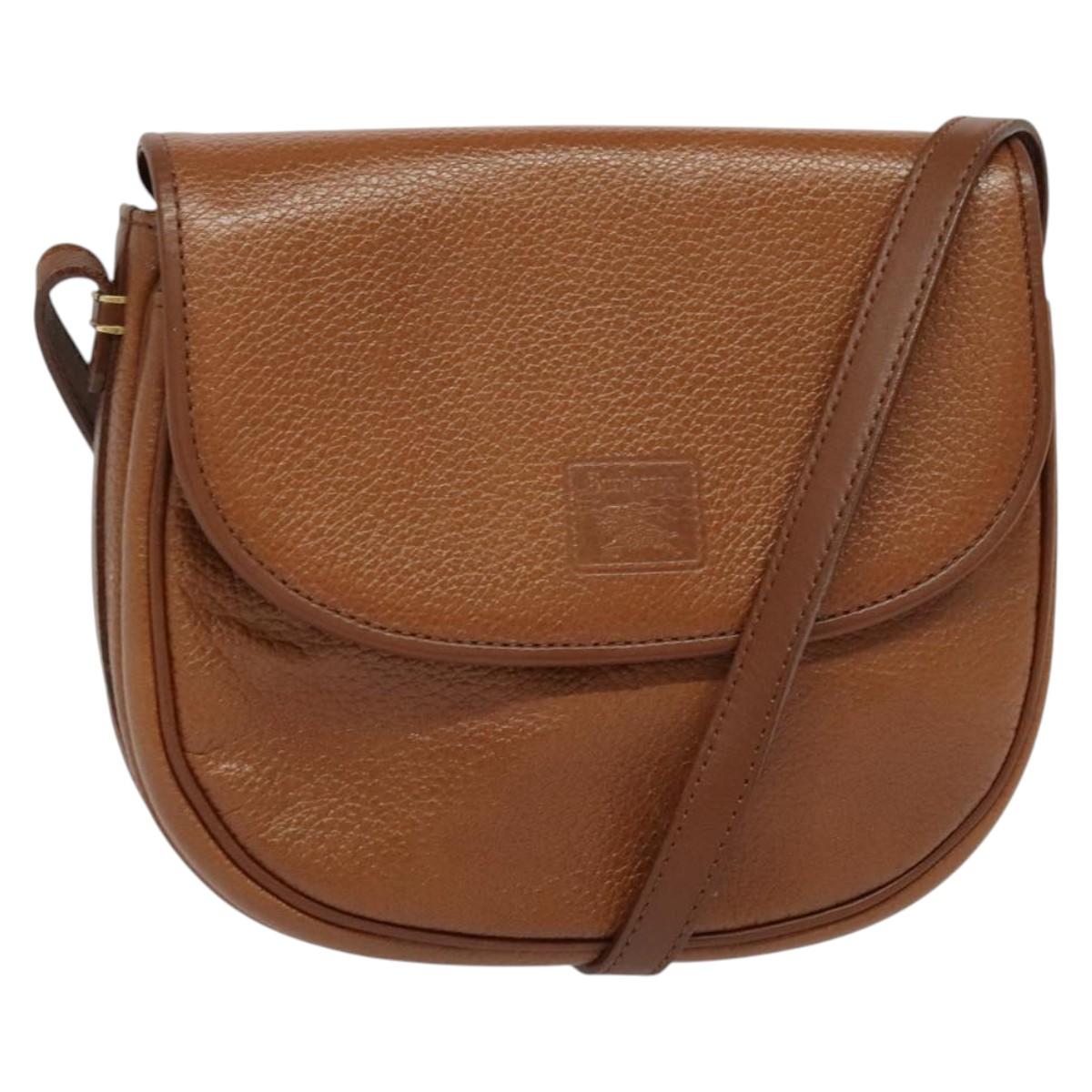 Burberrys Shoulder Bag Leather Brown Gold Auth 134218