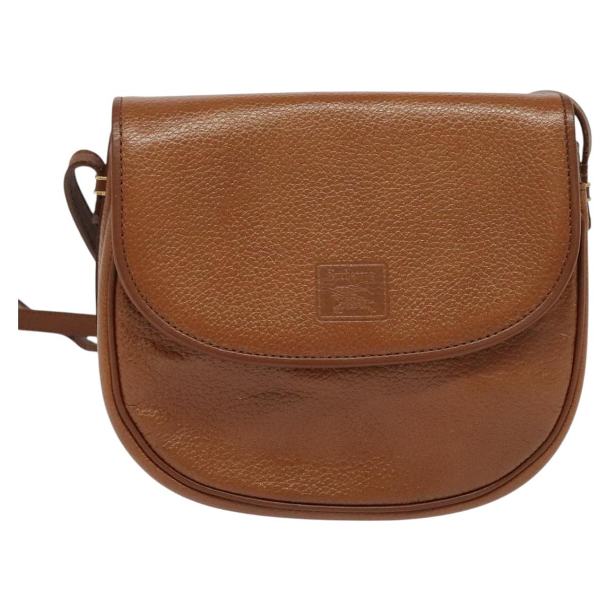 Burberrys Shoulder Bag Leather Brown Gold Auth 134218