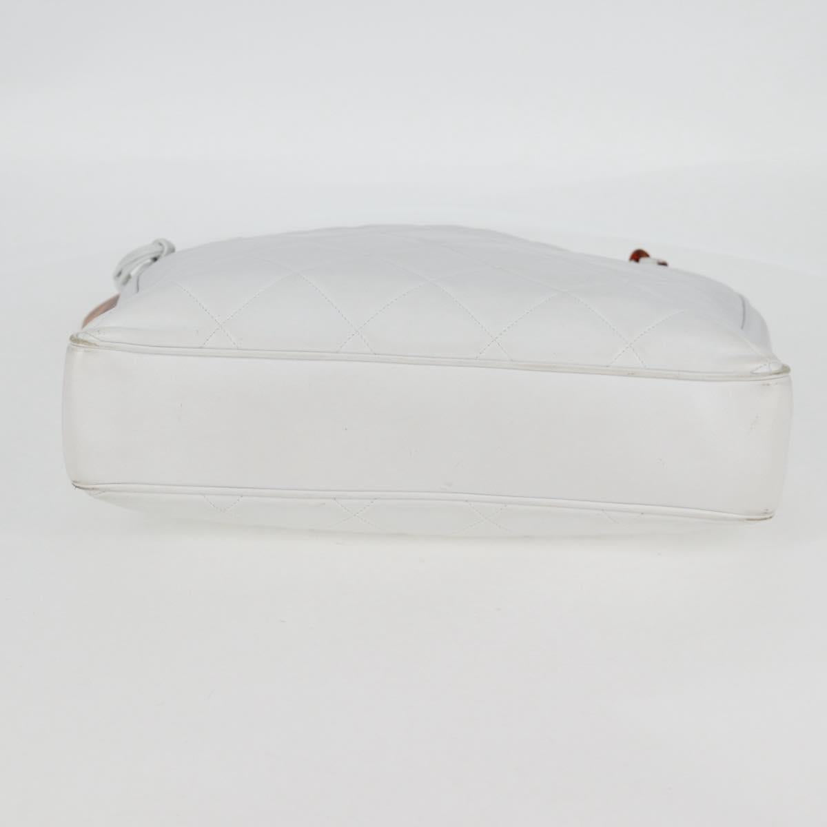 CHANEL Matelasse Chain Shoulder Bag Lamb Skin White CC Auth 134221