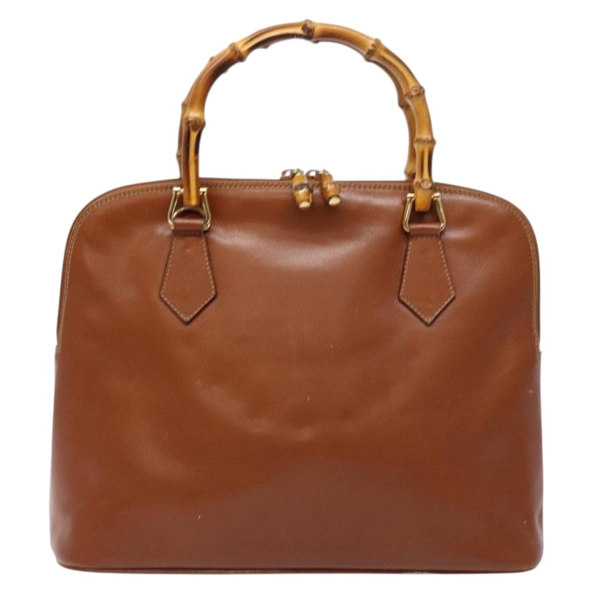 GUCCI Bamboo Hand Bag Leather Brown Gold 000 1186 0289 Auth 134226