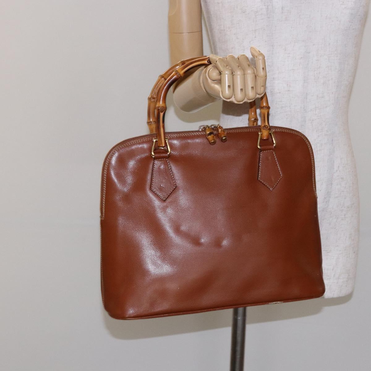 GUCCI Bamboo Hand Bag Leather Brown Gold 000 1186 0289 Auth 134226