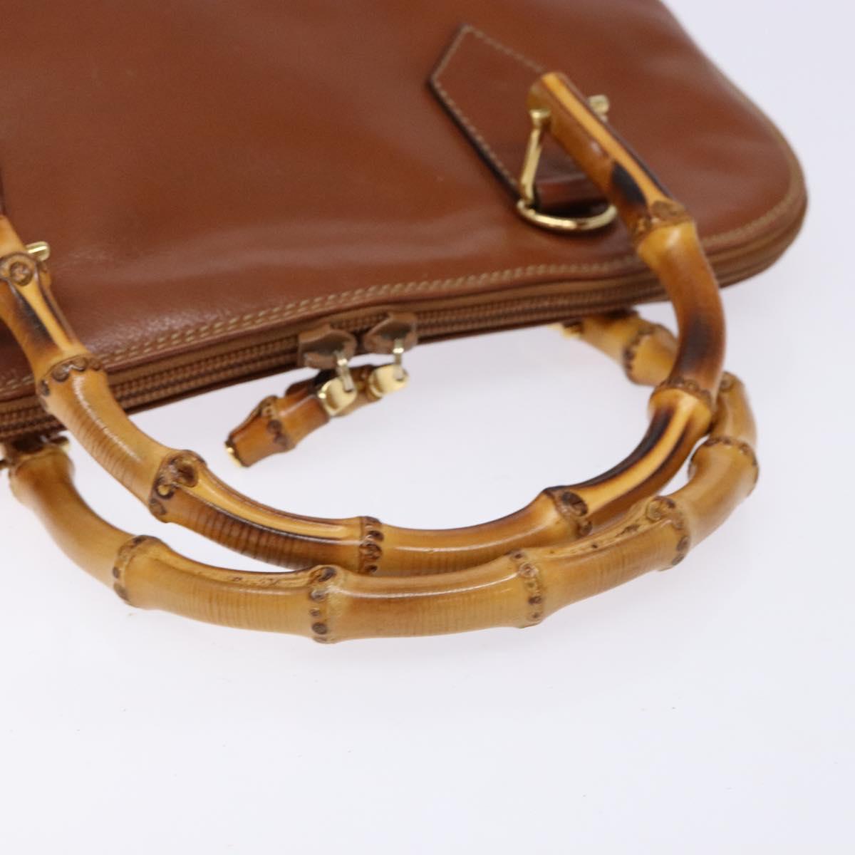 GUCCI Bamboo Hand Bag Leather Brown Gold 000 1186 0289 Auth 134226