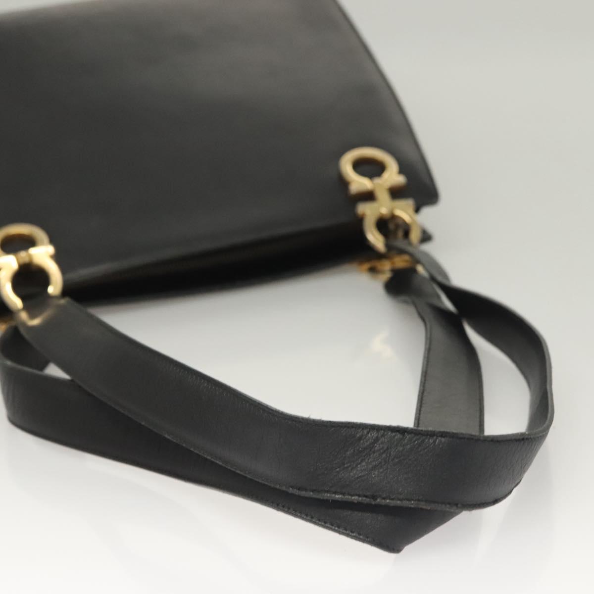 Salvatore Ferragamo Gancini Shoulder Bag Leather Black Gold Auth 134227