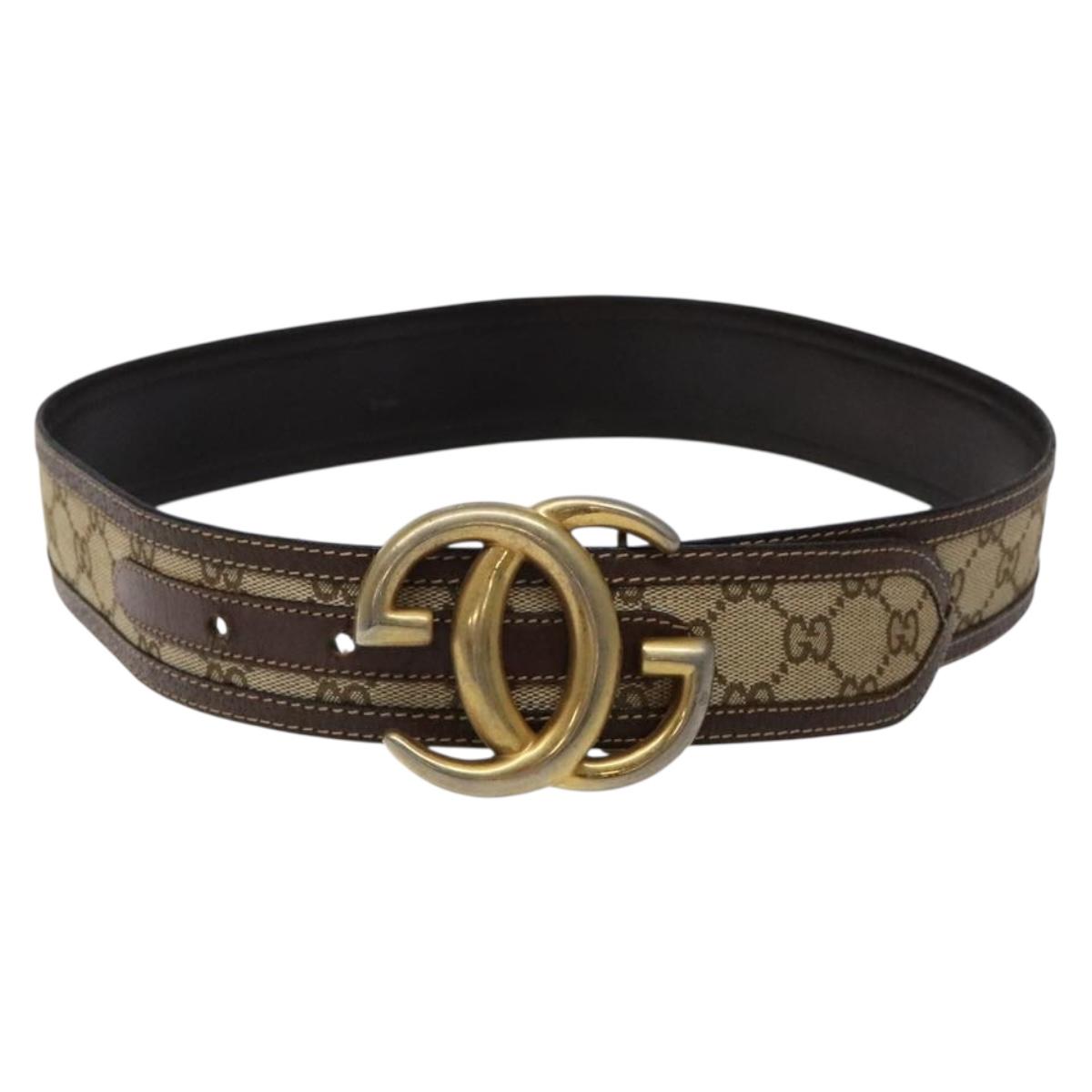 GUCCI GG Canvas Belt Vintage Beige Gold Auth 134270