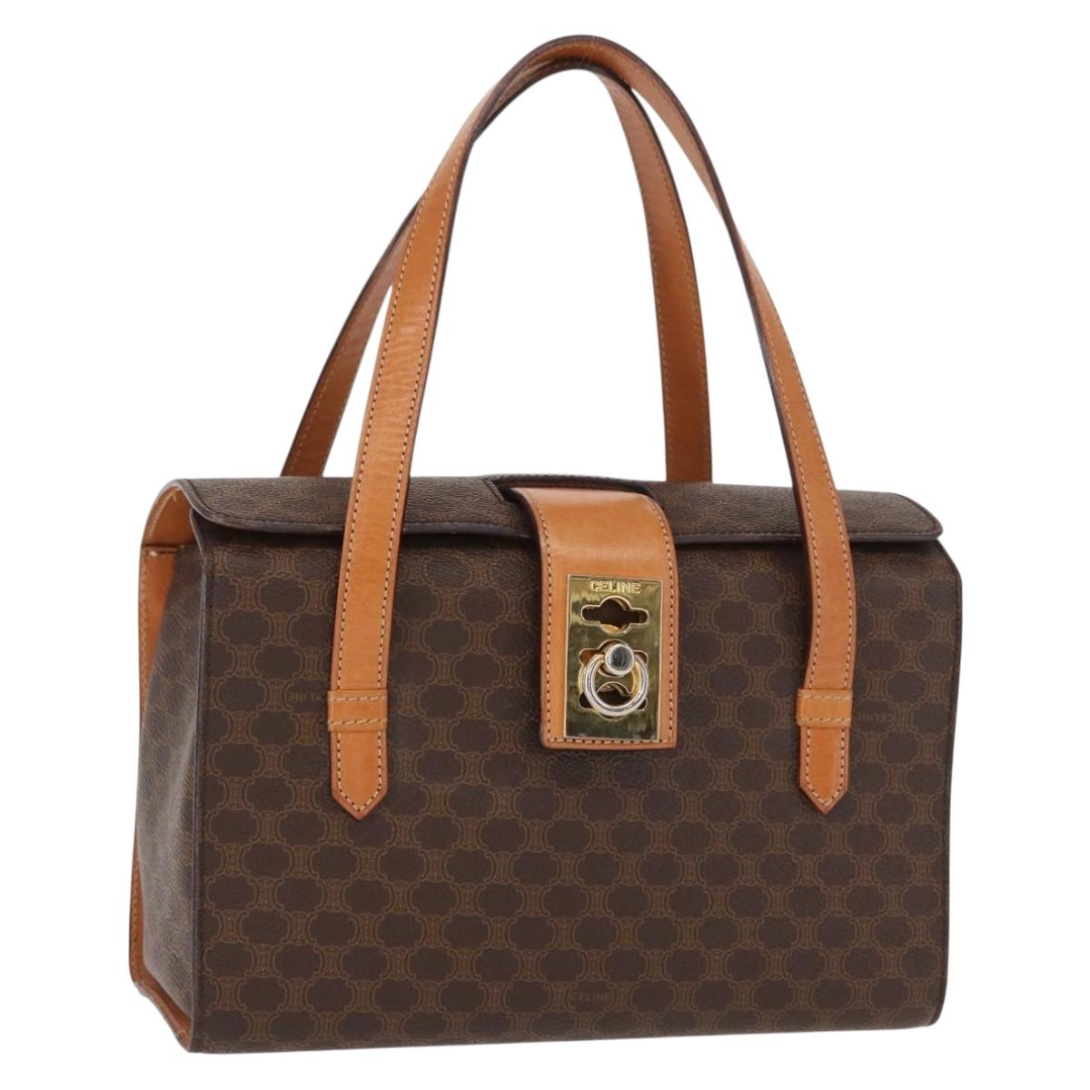 CELINE Macadam Canvas Hand Bag PVC Leather 2way Brown Gold Auth 134331V