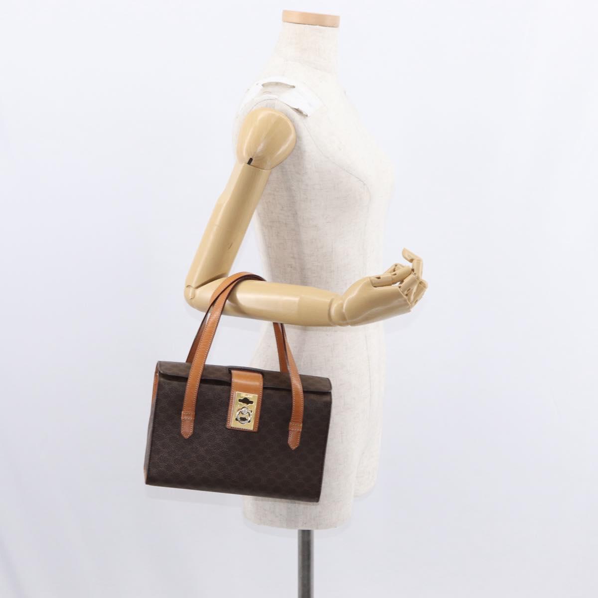 CELINE Macadam Canvas Hand Bag PVC Leather 2way Brown Gold Auth 134331V
