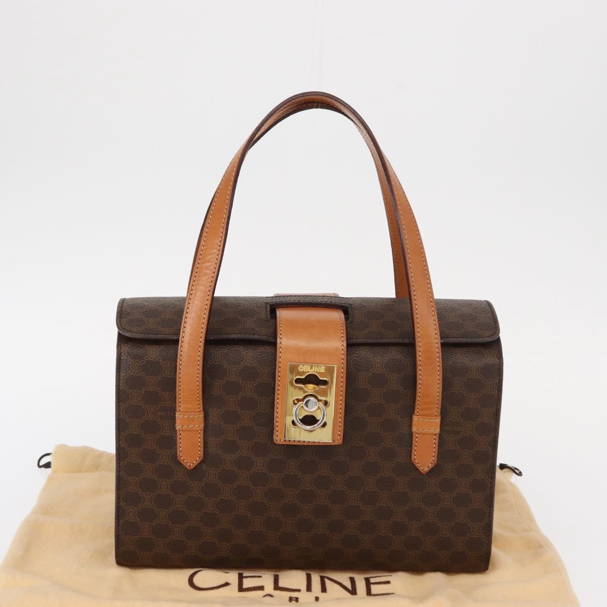 CELINE Macadam Canvas Hand Bag PVC Leather 2way Brown Gold Auth 134331V