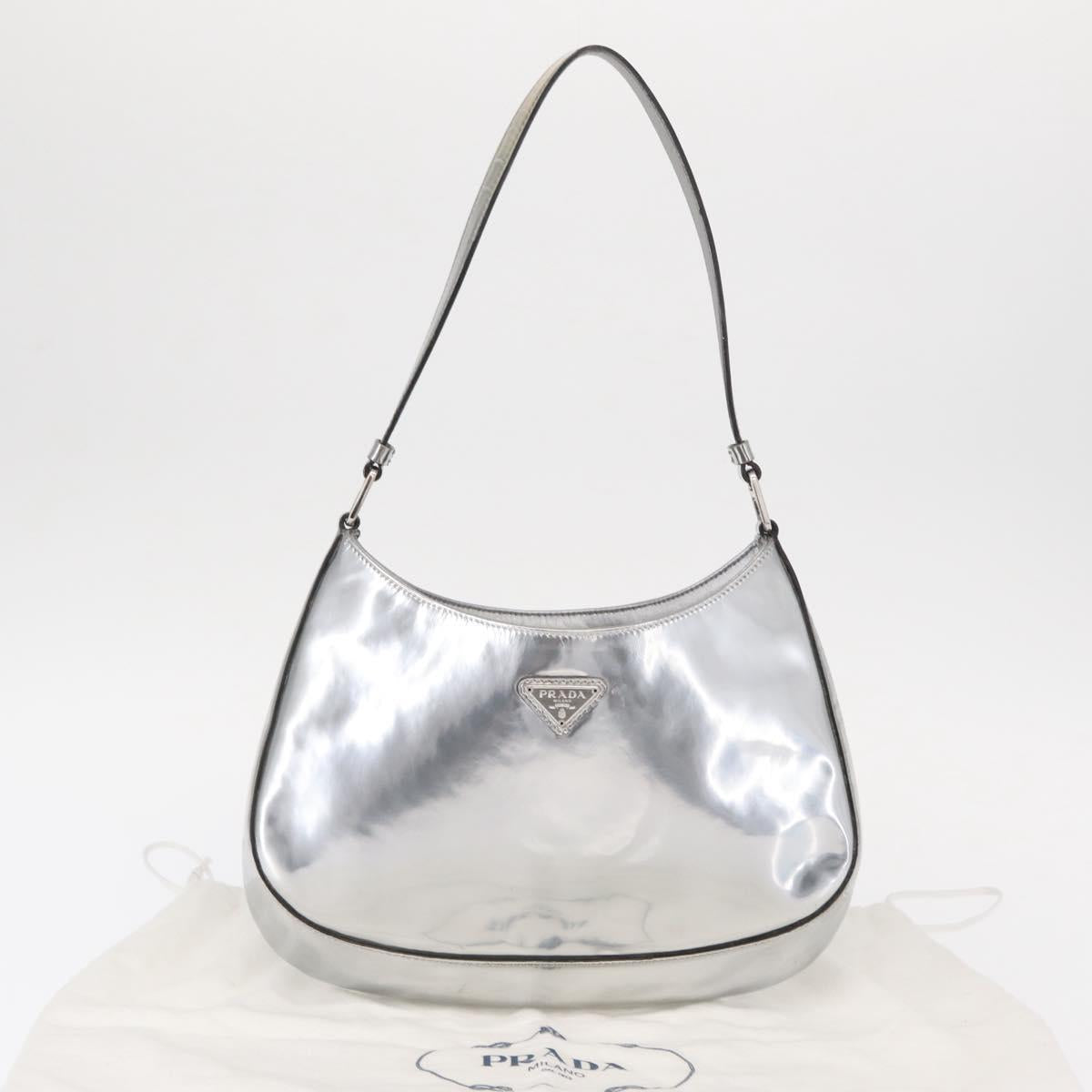 PRADA Shoulder Bag Leather Silver Auth 134333V