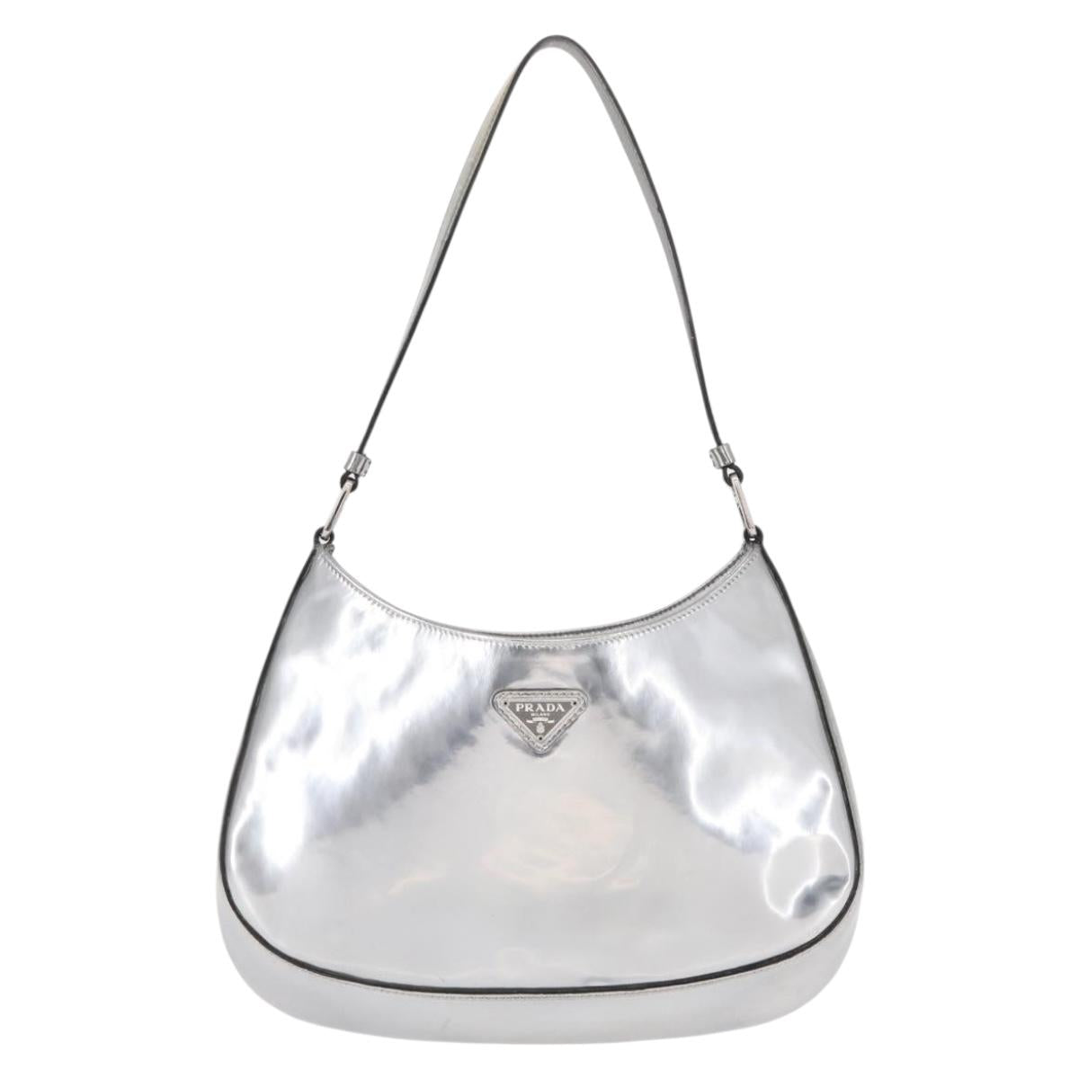 PRADA Shoulder Bag Leather Silver Auth 134333V
