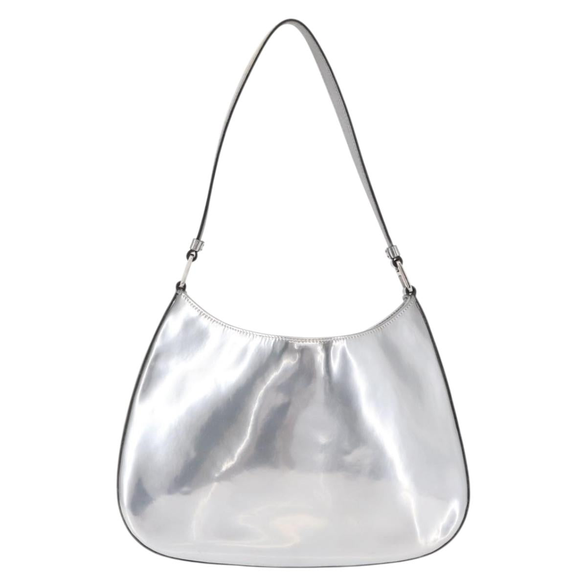 PRADA Shoulder Bag Leather Silver Auth 134333V