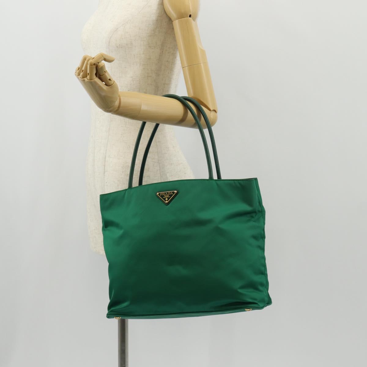 PRADA Tote Bag Nylon Green Gold Auth 134335AM