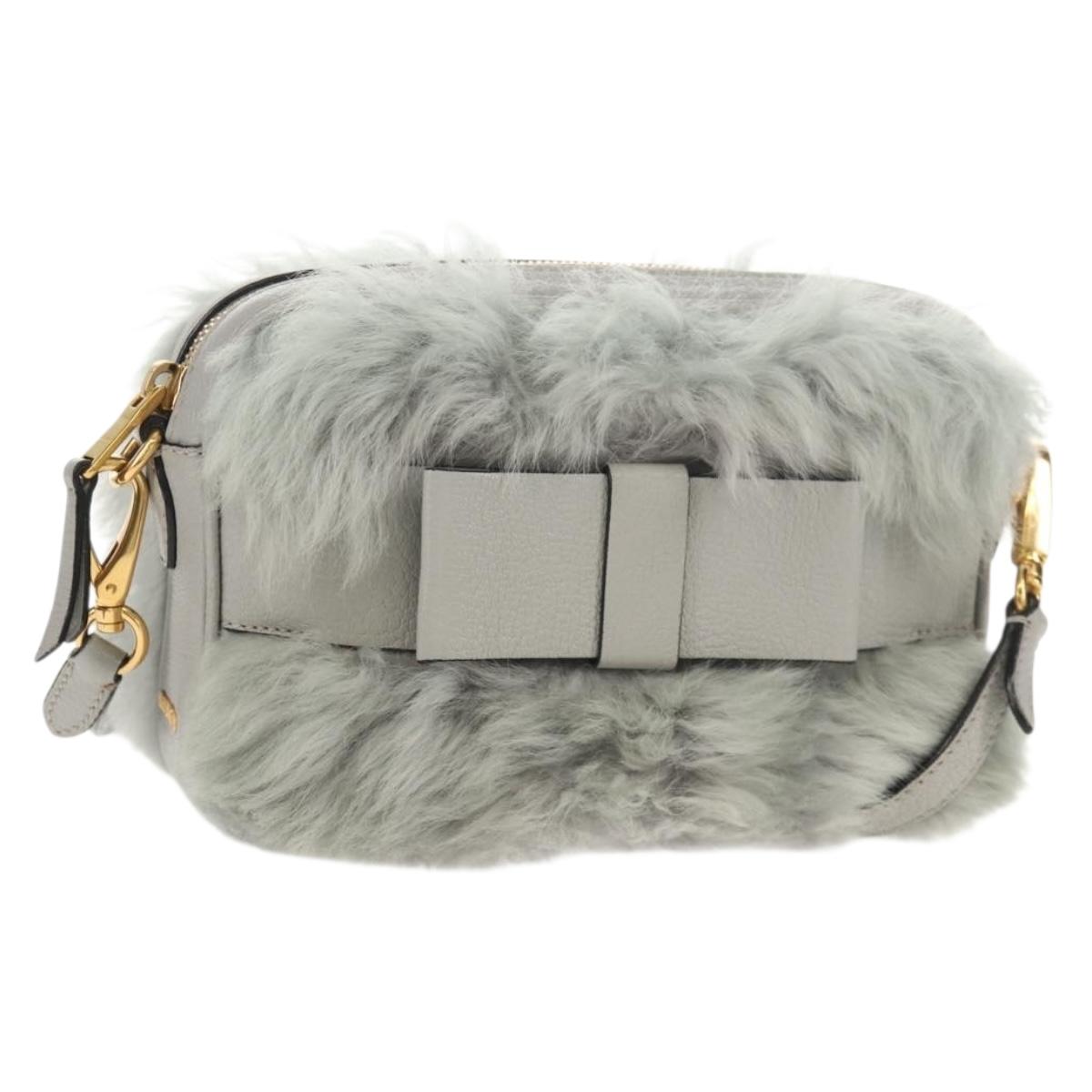 Miu Miu Shoulder Bag Fur Gray Gold Auth 134337V