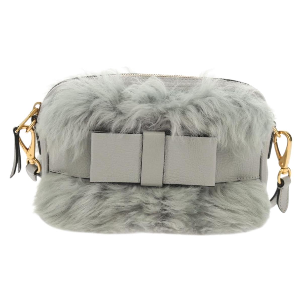 Miu Miu Shoulder Bag Fur Gray Gold Auth 134337V