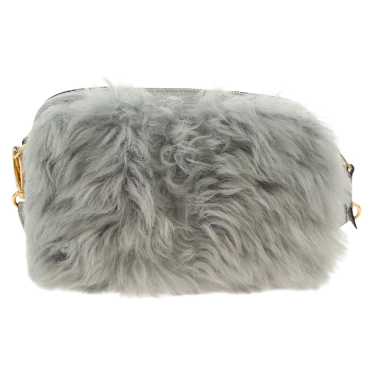 Miu Miu Shoulder Bag Fur Gray Gold Auth 134337V