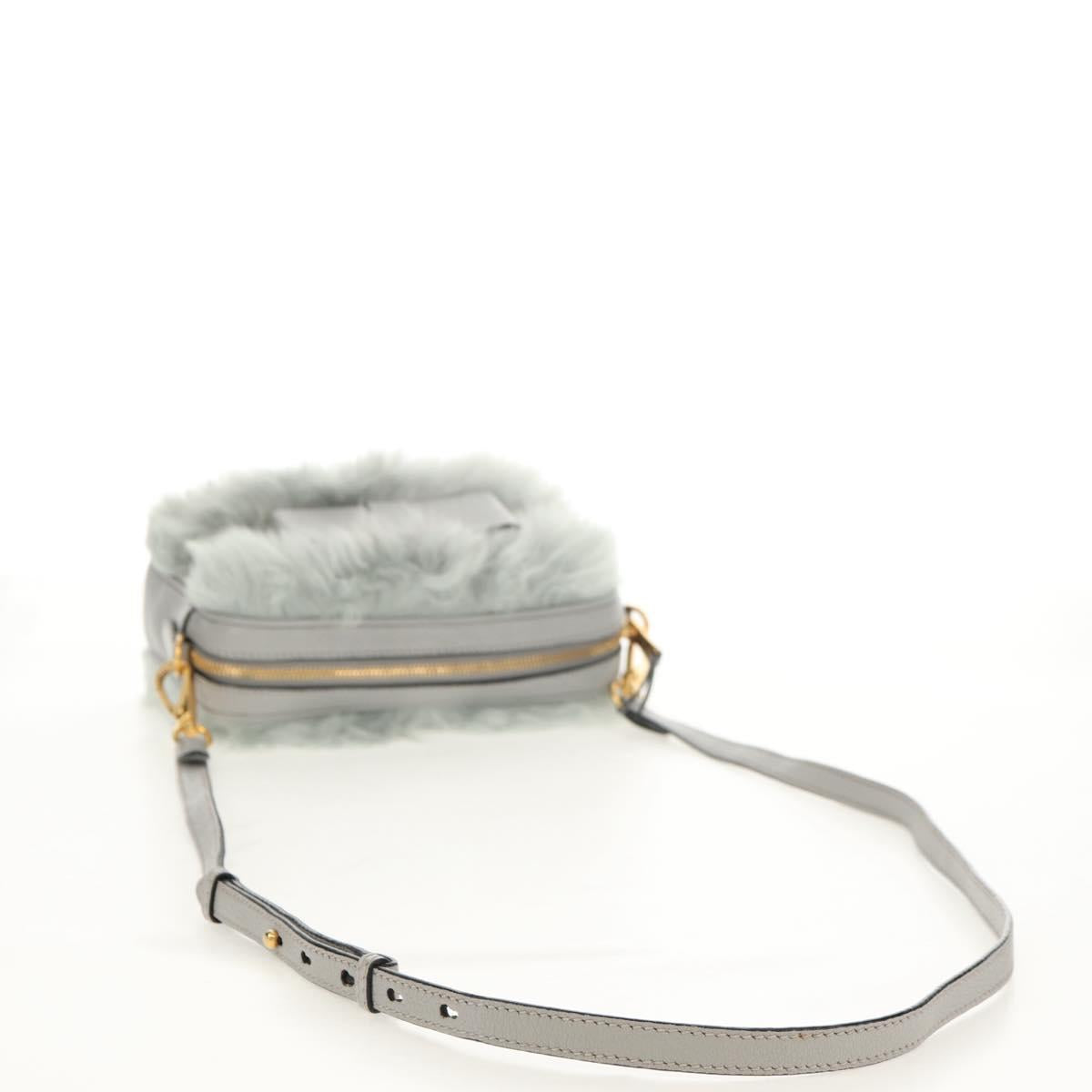 Miu Miu Shoulder Bag Fur Gray Gold Auth 134337V