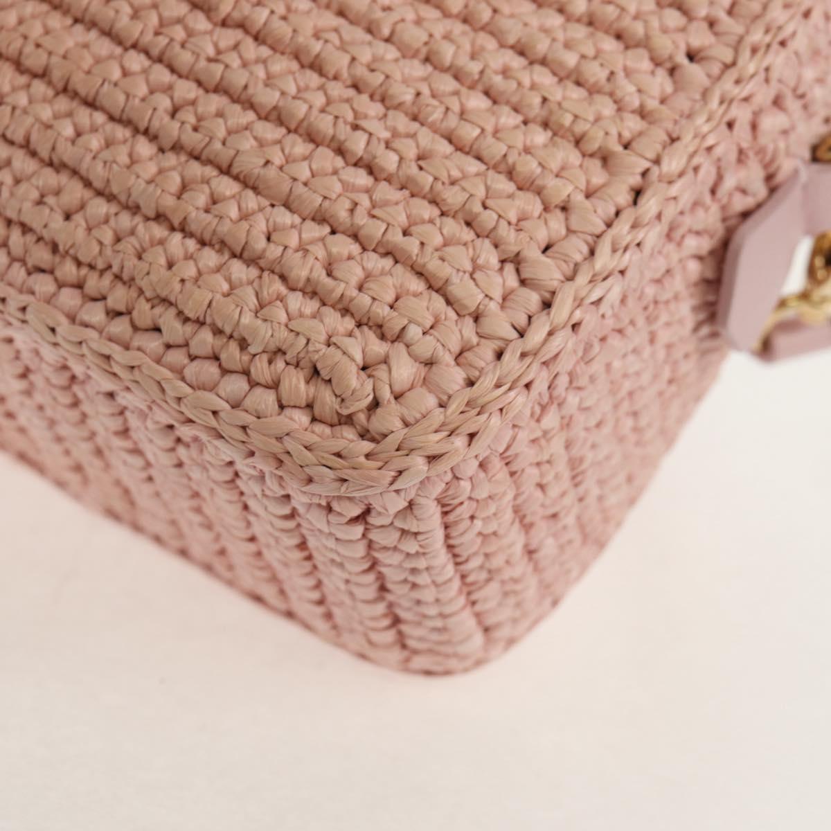 Miu Miu Arkady Hand Bag Raffia 2way Pink Gold 5BB123 Auth 134338AM
