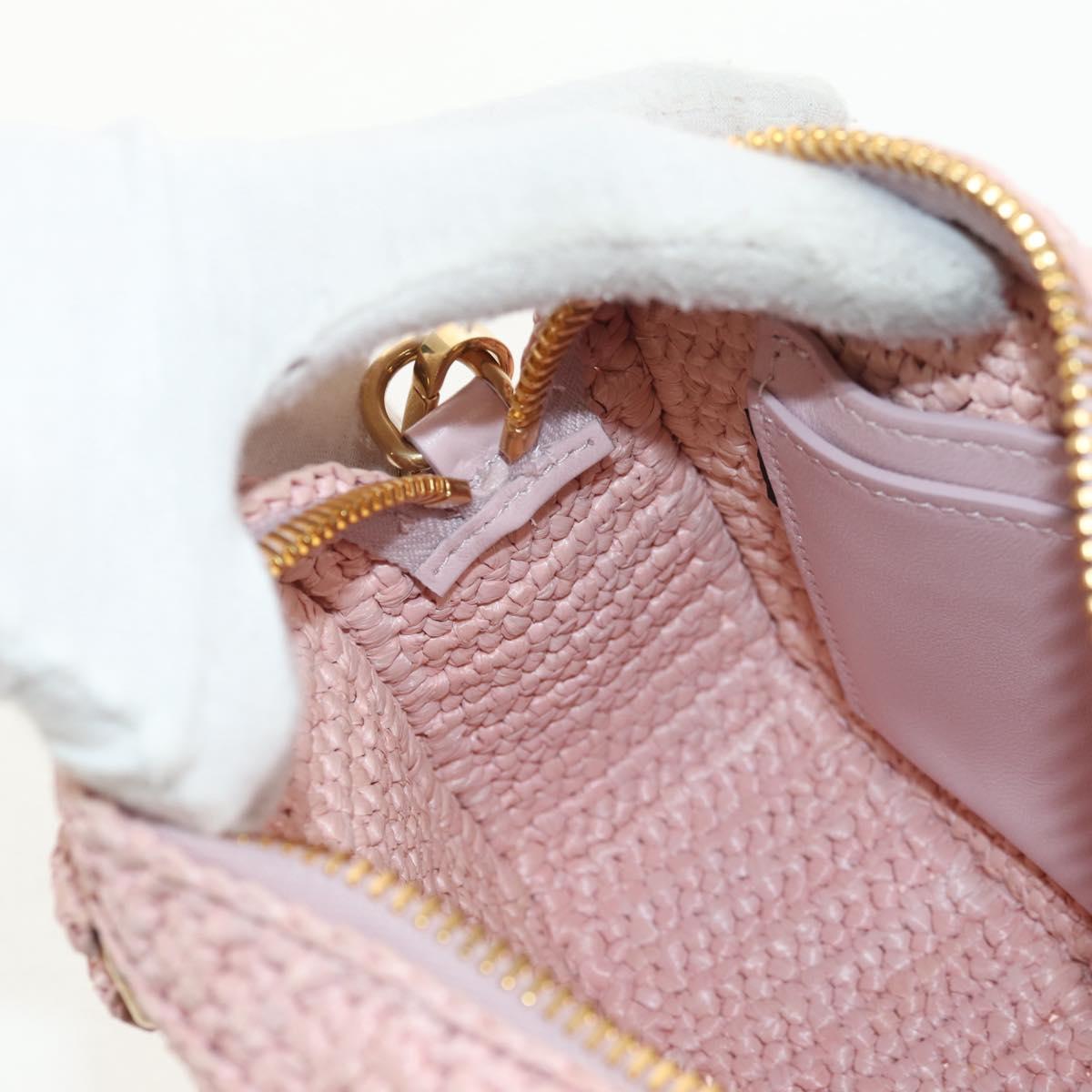 Miu Miu Arkady Hand Bag Raffia 2way Pink Gold 5BB123 Auth 134338AM