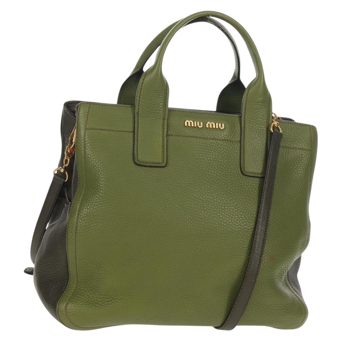 Miu Miu Hand Bag Leather 2way Green Gold RN0889 Auth 134339V
