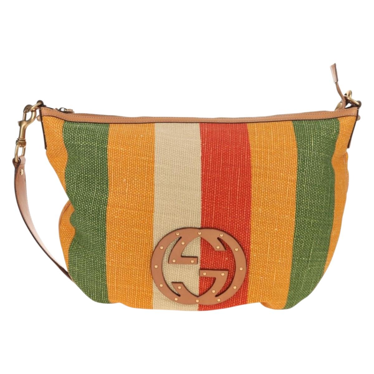 GUCCI Interlocking Shoulder Bag Canvas Multicolor Gold Auth 134341V