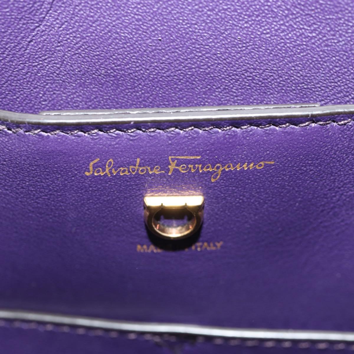 Salvatore Ferragamo Gancini Hand Bag Leather 2way Purple Gold Auth 134342V