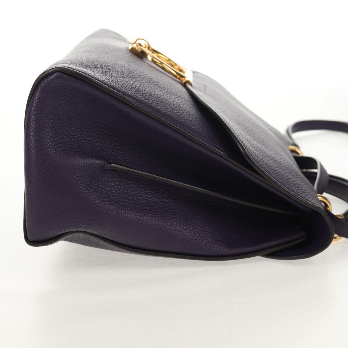 Salvatore Ferragamo Gancini Hand Bag Leather 2way Purple Gold Auth 134342V