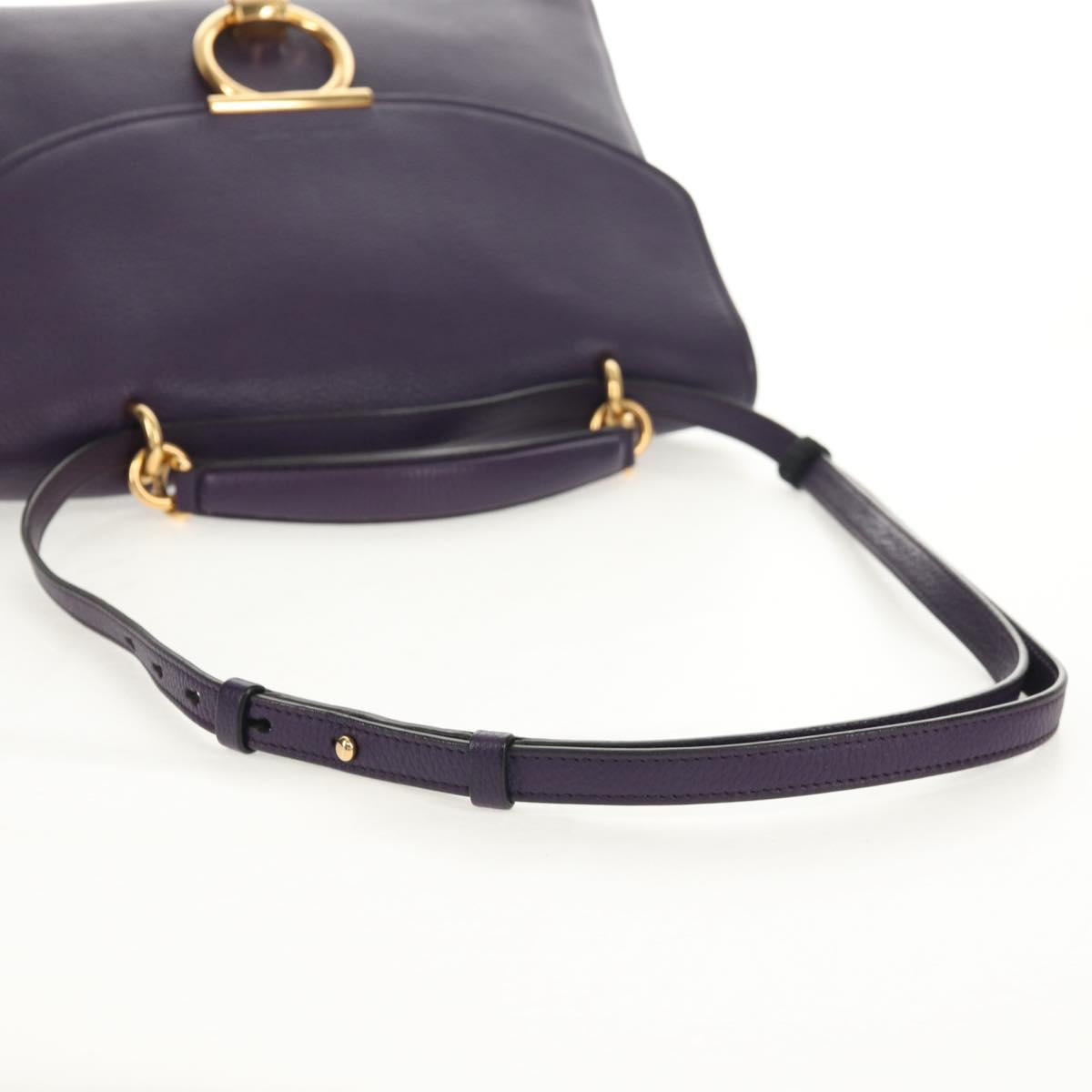 Salvatore Ferragamo Gancini Hand Bag Leather 2way Purple Gold Auth 134342V