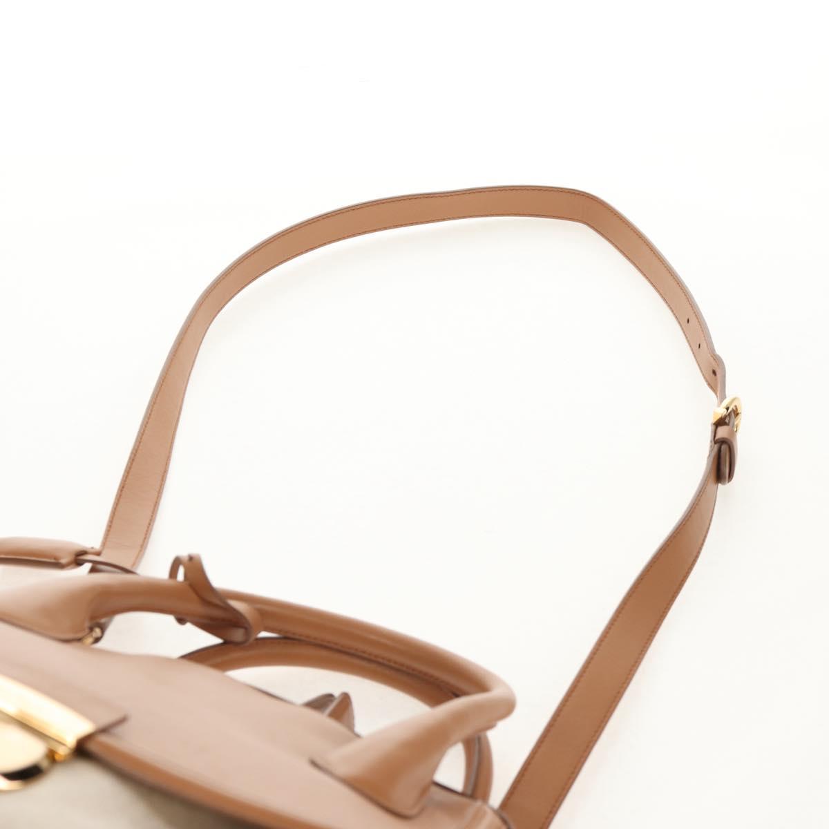 Salvatore Ferragamo Hand Bag Canvas Leather 3way Beige Gold Auth 134343V