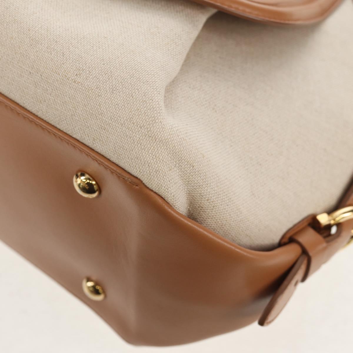 Salvatore Ferragamo Hand Bag Canvas Leather 3way Beige Gold Auth 134343V