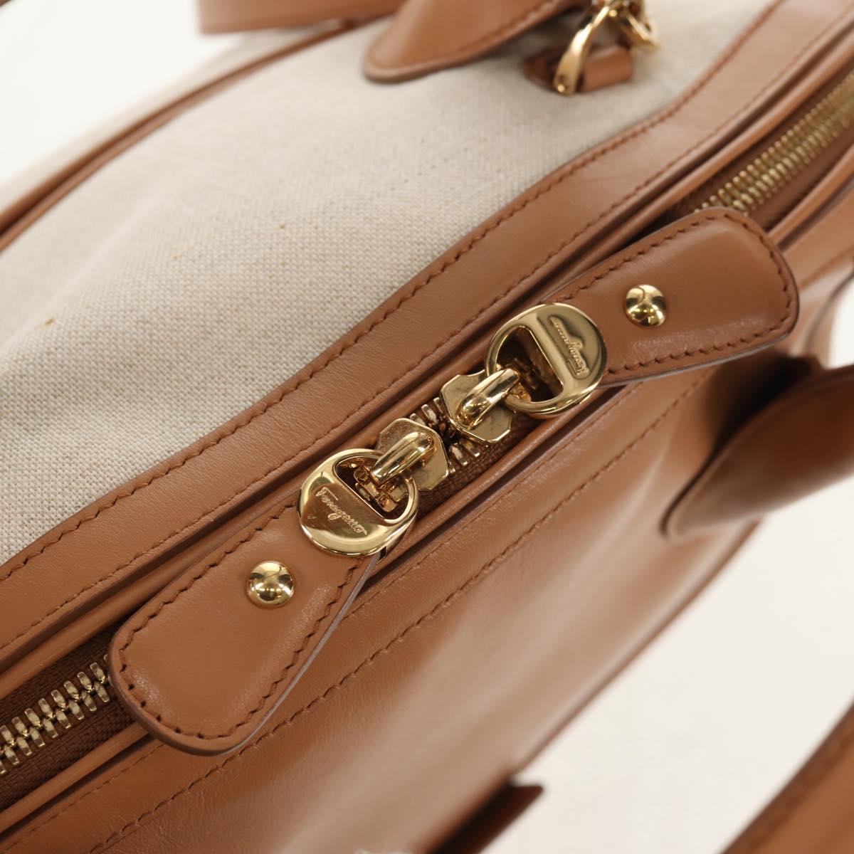 Salvatore Ferragamo Hand Bag Canvas Leather 3way Beige Gold Auth 134343V