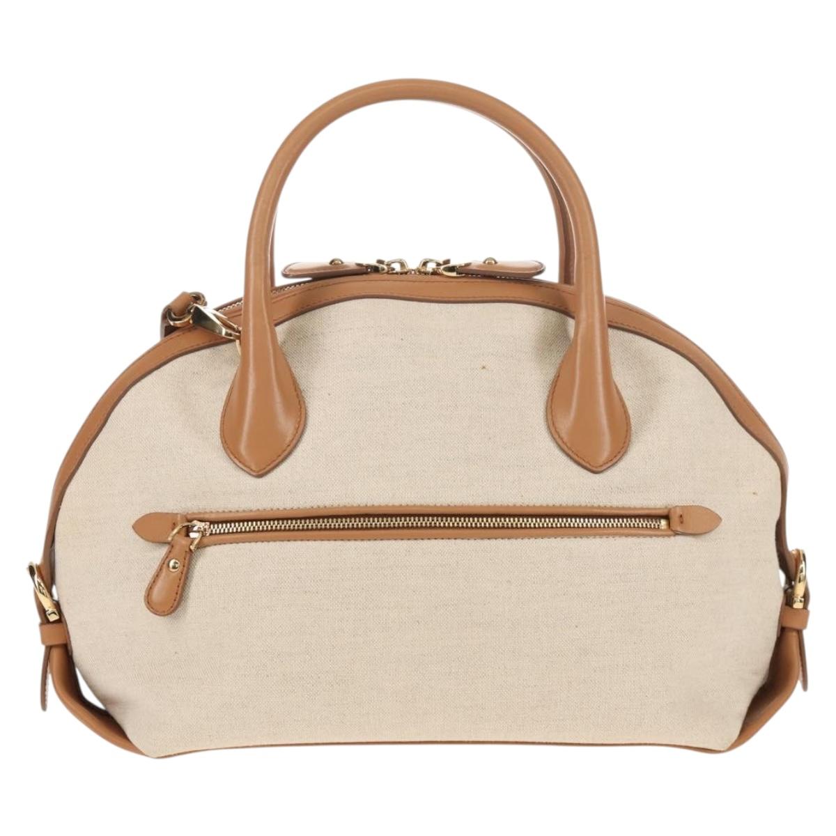 Salvatore Ferragamo Hand Bag Canvas Leather 3way Beige Gold Auth 134343V