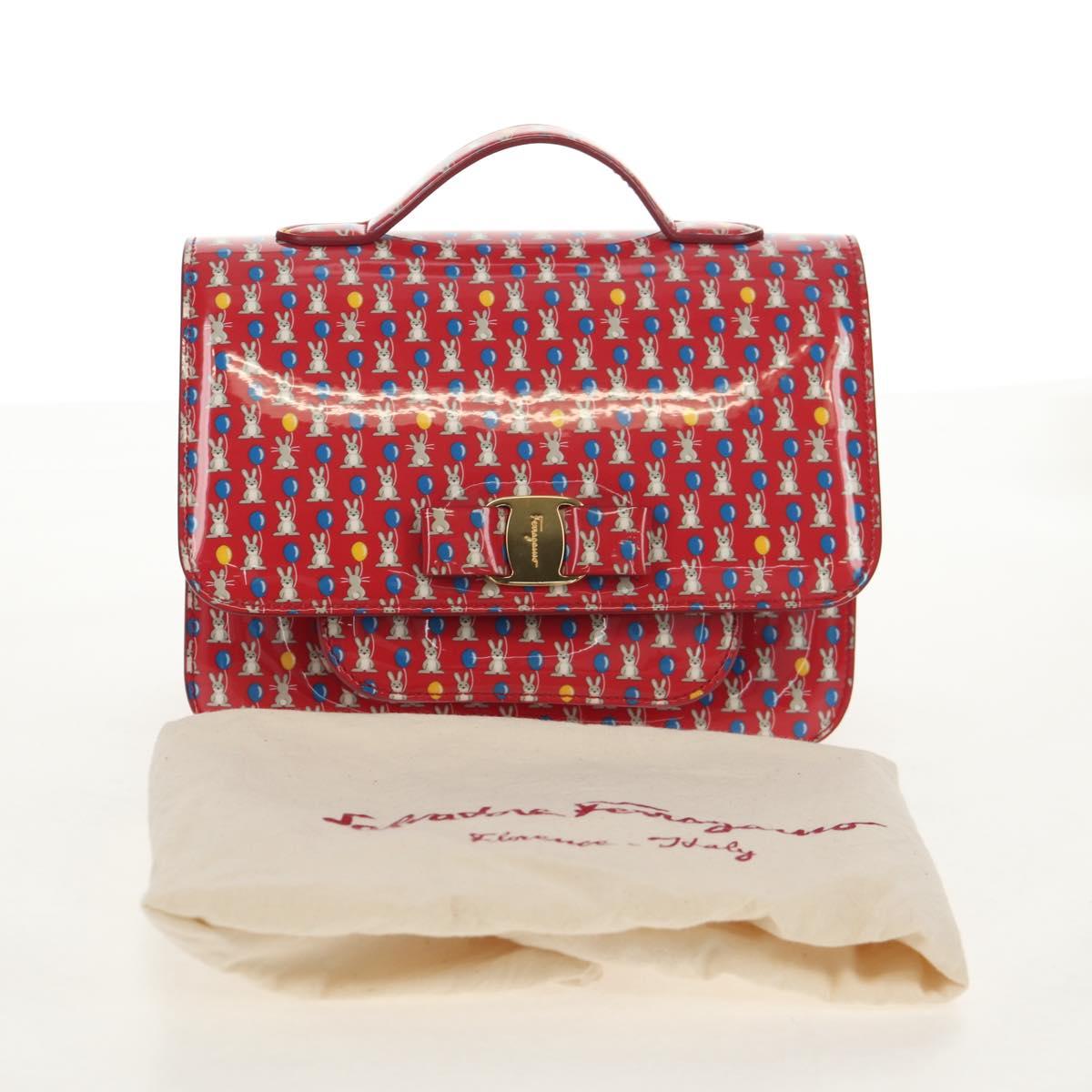 Salvatore Ferragamo Vala Backpack Vinyl Coating 3way Red Gold Auth 134344AV