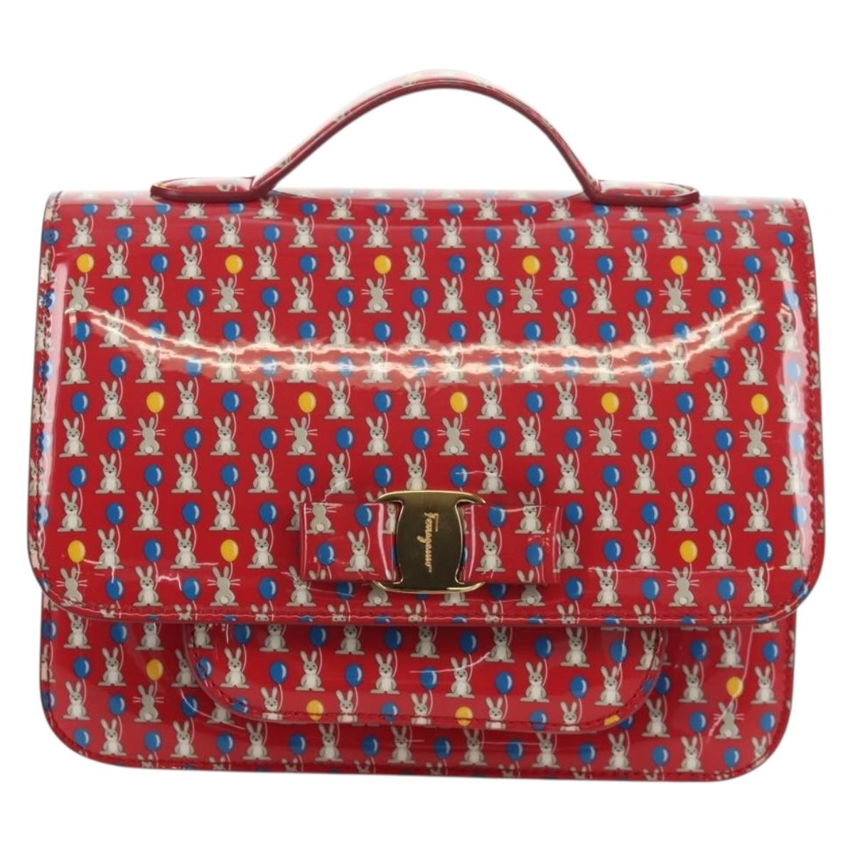 Salvatore Ferragamo Vala Backpack Vinyl Coating 3way Red Gold Auth 134344AV